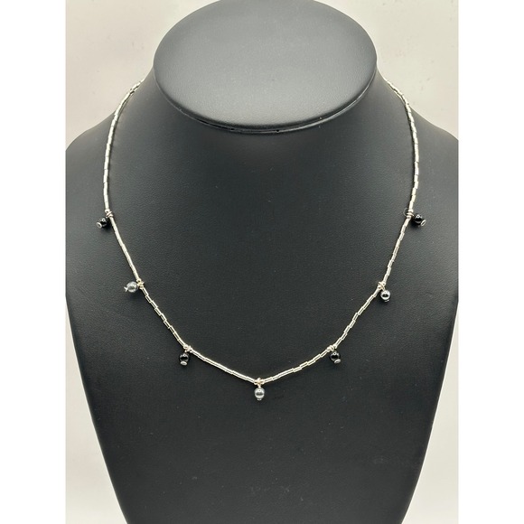 Avon Jewelry - Vintage Avon Sterling Silver Genuine Onyx and Hematite Drop Necklace 16-18" 2002